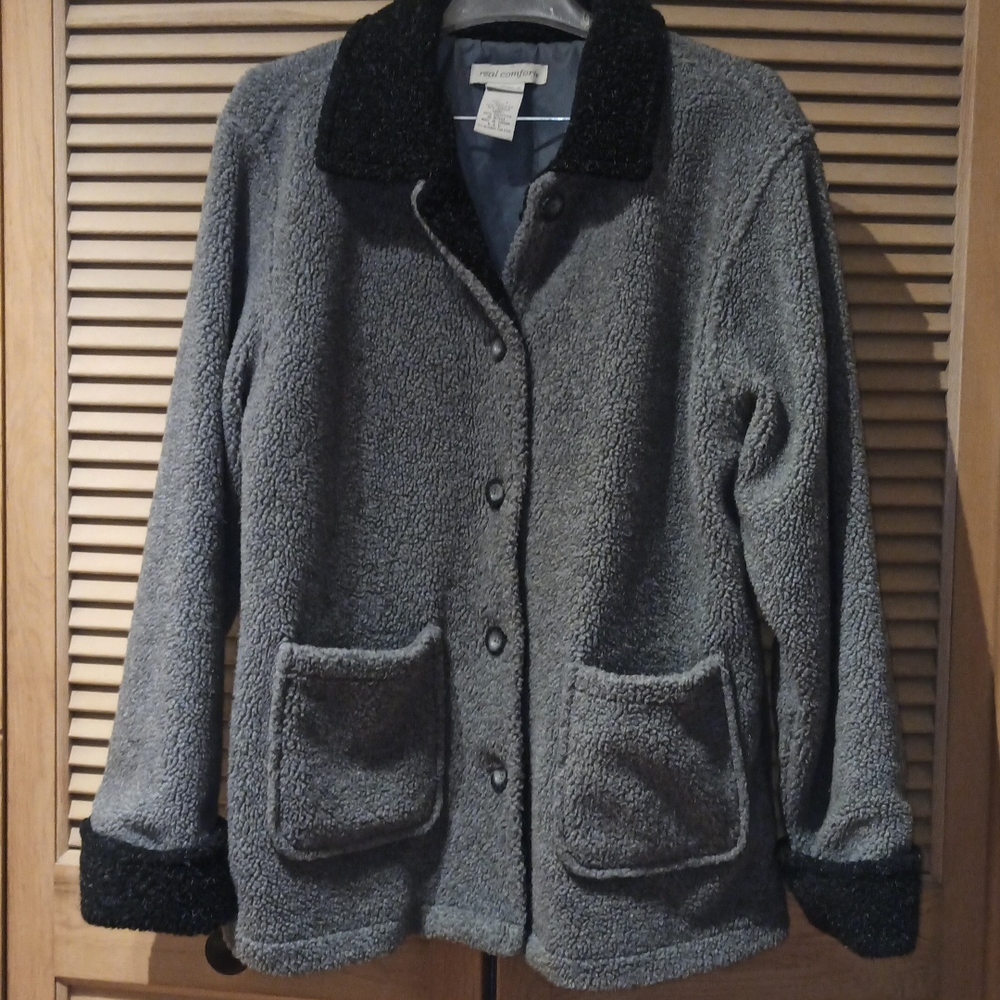 Faux Sherpa  Nubby Winter Coat and Mittens Real Comfort Chadwick's Large